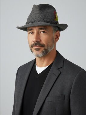 Stetson Vintage Wool Contrast Stitched Fedora Size 7 in Charcoal with Cream